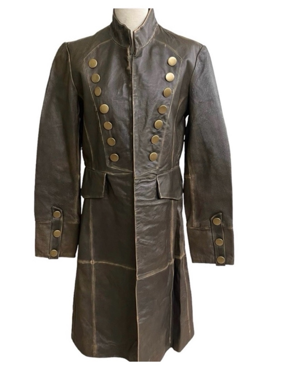 Vintage Newport News Brown Leather Military-Style Trench Coat